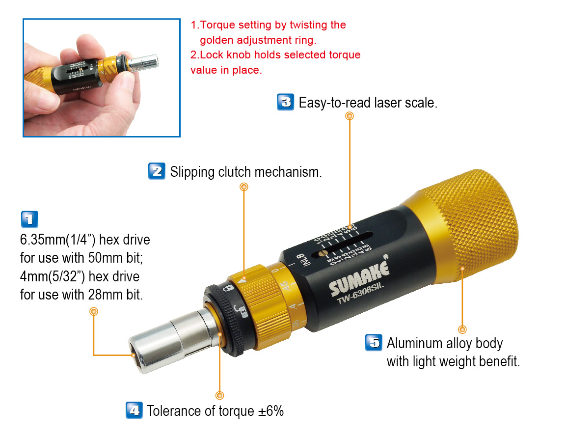 Mini Adjustable Torque Screwdriver4mm,560cNm